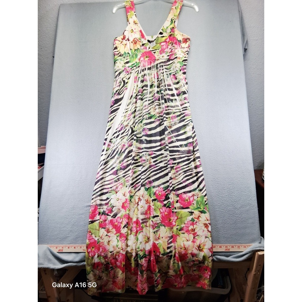 J.F.W.‎ Maxi Dress Women's Large Floral/ Zebra Print Stretchy Sleeveless Long